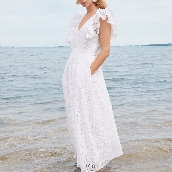 J. Crew Dresses & Skirts - J. Crew Eyelet Cotton White Sleeveless Ruffle Maxi Dress L (14)